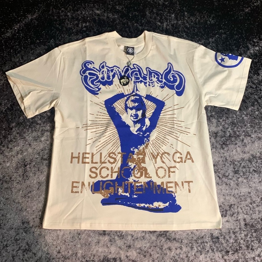 Hellstar Blue Yoga White Graphic T-Shirt Men’s Size Large